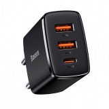 Baseus 2xUSB-A +USB-C PD 30W Quick Charger Black CCXJ-E01