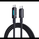 Baseus adatkábel (Type-C - Type-C, 2.4A, 100W, PD gyorstöltő, 100cm, cipőfűző, törésgátló, LED kijelző) FEKETE (P10379000121-00) (P10379000121-00)