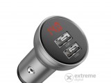 Baseus autós töltő kijelzővel, 2x USB, 4.8A, 24W, ezüst (CCBX-0S)