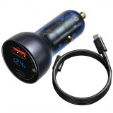 Baseus autós töltő kijelzővel USB-A + USB-C QC3.0 + PD szürke + USB-C kábel 1m (TZCCKX-0G) (TZCCKX-0G)