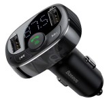 BASEUS bluetooth FM transmitter autós töltő 2 USB aljzat (v4.2, 3.4A, microSD kártyaolvasó, LED kijelző) FEKETE