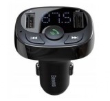 BASEUS bluetooth FM transmitter autós töltő 2 USB+microSD aljzat (12W, gyorstöltő) FEKETECCTM-01