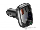 Baseus CCTM-B01 Bluetooth FM transmitter autós töltő, USB/microSD/Type-C, fekete