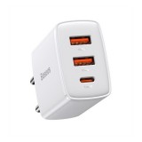 Baseus Compact gyorstöltő adapter 30W USB-C + 2XUSB-A, fehér