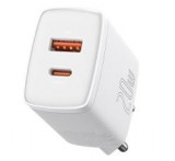 Baseus COMPACT hálózati töltő USB+Type-C aljzat (20W, PD gyorstöltő 3.0) FEHÉR