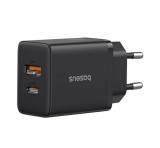 BASEUS CUBE PRO hálózati töltő USB+Type-C aljzat (30W, GaN, PD gyorstöltő) FEKETE
