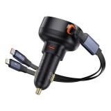 Baseus Enjoyment Pro autós gyorstöltő 60W, USB Type-C + USB Type-C/iPhone automata behúzós kábel, fekete