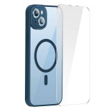 Baseus Frame iPhone 14 Plus Átlátszó mágneses tok és üvegfólia (kék)