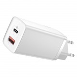 Baseus GaN2 Lite fali töltő, USB + USB-C, 65 W, EU, fehér (CCGAN2L-B02) (CCGAN2L-B02)