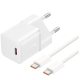 Baseus GaN5 Mini USB-C hálózati gyorstöltő adapter 20W, + USB-C-USB-C fonott kábel, 100W, fehér