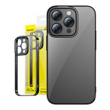 Baseus Glitter iPhone 14 Pro Max Átlátszó tok és üvegfólia (fekete)