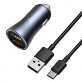 Baseus Golden Contactor Pro 2x USB-A autós töltő és USB-A - Type-C kábel 1m (TZCCJD-A0G)