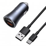 Baseus Golden Contactor Pro autós töltő, 2x USB, QC, SCP, 40W, szürke + USB-USB-C kábel,1m, fekete (TZCCJD-A0G) (TZCCJD-A0G)