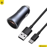 Baseus Golden Contactor Pro Car Charger USB + USB-C, QC4.0 +PD SCP 40W Grey + USB-USB-C Cable 1m Black TZCCJD-0G