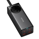 Baseus hálózati hosszabbító 2xUSB, 2xUSB-C csatlakozóval fekete (PSZM000401) (PSZM000401)