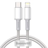 Baseus High Density Braided USB Type-C – iPhone, PD 20W gyorstöltő adatkábel, 1m, fehér