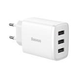 Baseus kompakt gyorstöltő 3x USB 17W fehér (CCXJ020102) (CCXJ020102)