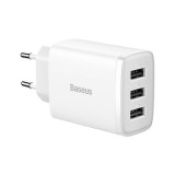 Baseus kompakt gyorstöltő 3x USB 17W fehér (CCXJ020102) (CCXJ020102) - Töltők