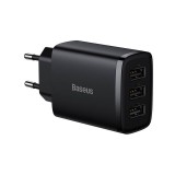 Baseus kompakt gyorstöltő 3x USB 17W fekete (CCXJ020101) (CCXJ020101)