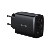 Baseus kompakt gyorstöltő 3x USB 17W fekete (CCXJ020101) (CCXJ020101) - Töltők