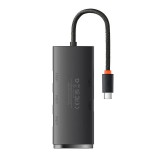 Baseus Lite Series Hub 4in1 adapter USB-C 4x USB 3.0 + USB-C, 25cm fekete (WKQX030301) (WKQX030301)