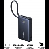 Baseus PicoGo gyorstöltő powerbank 10000 mAh, 45W, beépített USB Type-C kábel, fekete (P10076803123-00)