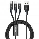 Baseus Rapid Series 3 az 1-ben USB-kábel, USB-micro USB, USB-C, Lightning, 3.5A, 1.2 m, fekete (CAJS000001) (CAJS000001) - Adatkábel