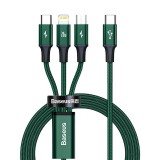 Baseus Rapid Series USB-C 3 az 1-ben kábel, mikro USB, Lightning, USB-C, 20 W, 1.5m, zöld (CAMLT-SC06) (CAMLT-SC06) - Adatkábel