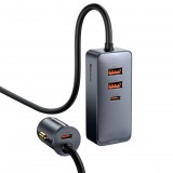 Baseus Share Together autós töltő hosszabbító kábellel 2xUSB-A, 2xUSB-C szürke (CCBT-A0G) (CCBT-A0G)