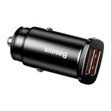 Baseus Square autós szivargyújtó gyorstöltő, 2xUSB, 30W, fekete