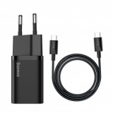Baseus Super Si 1C 25W gyorstöltő adapter, USB-C-USB-C kábellel, 1m, fekete (TZCCSUP-L01)