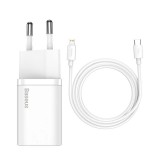 Baseus Super Si gyorstöltő 1C 20W adapter 1 m-es USB-C-Lightning kábellel (fehér)