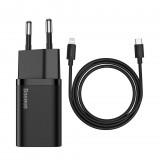 Baseus Super Si gyorstöltő 1C 20W adapter, USB-C-Lightning töltőkábel, 1m, fekete (TZCCSUP-B01) (TZCCSUP-B01) - Töltők