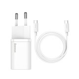 Baseus Super-Si gyorstöltő adapter USB-C / USB-C kábellel, 25W, fehér