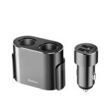 Baseus szivargyújtó elosztó + 2xUSB autós töltő fekete (CRDYQ-01)