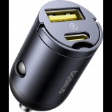 Baseus Tiny Star Mini Autós Töltő 1xUSB-A és 1xUSB-C Csatlakozással 30W - Fekete (6932172677206)