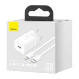 Baseus Travel Charger set Super Si 1C QC (With Simple Wisdom Cable Type-C to Lightning 1m) 20W EU White (TZCCSUP-B02)