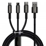 Baseus Tungsten Gold 3 az 1-ben USB-kábel, USB-mikro-USB, USB-C, Lightning, 3,5 A, 1.5m, fekete (CAMLTWJ-01) (CAMLTWJ-01) - Adatkábel