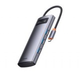 Baseus Type-C HUB 4in1 (aktív, elosztó, 4 USB aljzat, gyorstöltő) SÖTÉTSZÜRKE
