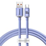 Baseus USB-A - USB-C (Type-C) adatkábel, töltőkábel, gyorstöltő, fast charge, szövet bevonat, lila, 100W 1m, Baseus Crystal Shine CAJY000405