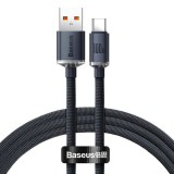 Baseus USB-C (Type-C) adatkábel, töltőkábel, USB-USB-C, gyorstöltő, fast charge, szövet bevonat, fekete, 100W 1.2m, Baseus Crystal Shine Series CAJY000401