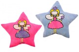 BATC Plüss párna, csillag alakú, hímzett, tündér hercegnő minta, 2 szín: pink, kék, 38x36 cm