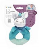 Bébi csörgő, szamár, velúr, plüss, 15x15 cm lapon