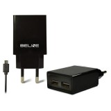 Beline, Autós, 100cm MicroUSB, 2x USB, 2A, Fekete töltő