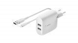 Belkin BoostCharge Dual USB-A Wall Charger 24W + Lightning to USB-A Cable White WCD001VF1MWH