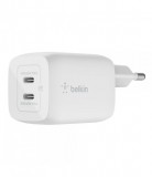 Belkin boostcharge dual usb-c pd gan wall charger 65w white wch013vfwh