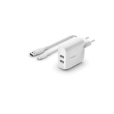 Belkin Dual USB-A Charger 24W USB-C Cable 1m White WCE001VF1MWH