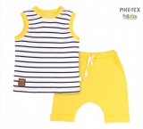 Bembi 2 részes fiú szett, sárga-fehér csíkos, rövidnadrággal (KS612)