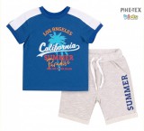 Bembi 2 részes fiú szett, sötétkék-szürke, nyomott mintás, rövidnadrággal (KS615)