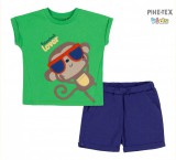 Bembi 2 részes fiú szett, sötétkék-zöld, majom nyomott mintával, rövidnadrággal (KS627)